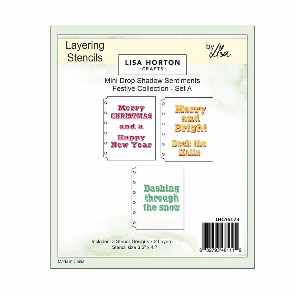Lisa Horton Crafts Mini Drop Shadow Sentiments Festive Collection Set A Layering Stencil (LHCAS173)