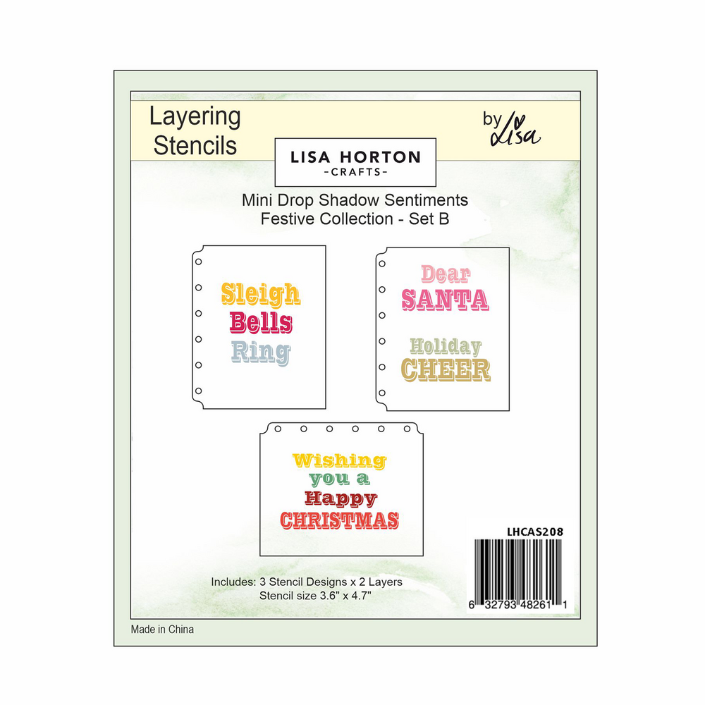 Lisa Horton Crafts Mini Drop Shadow Sentiments Festive Collection Set B Layering Stencil (LHCAS208)