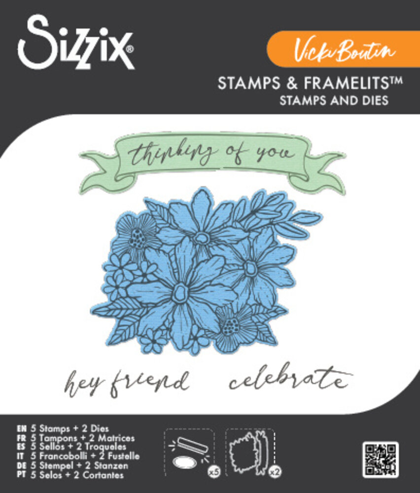 Sizzix Clear Stamps Set w/Framelits Die Floral Bouquet (5+2pcs) by Vicki Boutin (667082)