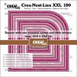 Crealies Crea-Nest-Lies XXL Stansen Vierkanten met 1 Afgeronde Hoek met Kleine Streepjes (CLNestXXL190)