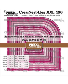 Crealies Crea-Nest-Lies XXL Stansen Vierkanten met 1 Afgeronde Hoek met Kleine Streepjes (CLNestXXL190)