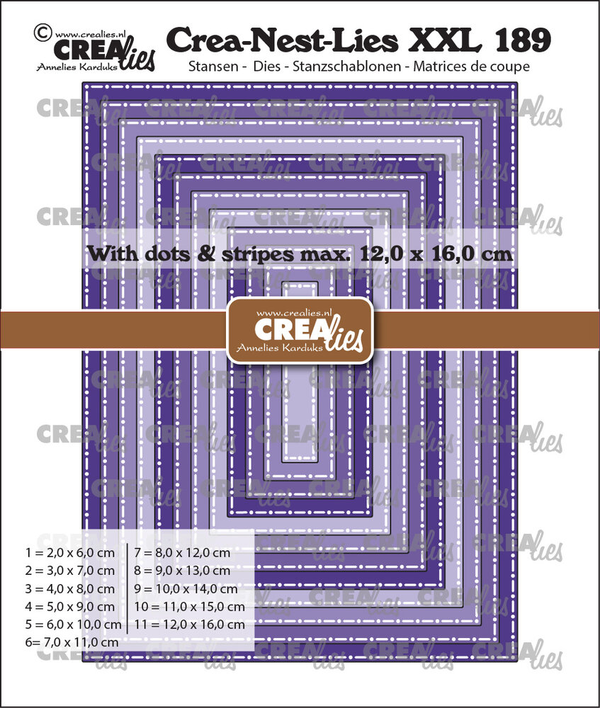 Crealies Crea-Nest-Lies XXL Stansen Rechthoeken met Stippen en Strepen (CLNestXXL189)
