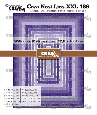 Crealies Crea-Nest-Lies XXL Dies Rectangles with Dots and Stripes (CLNestXXL189)
