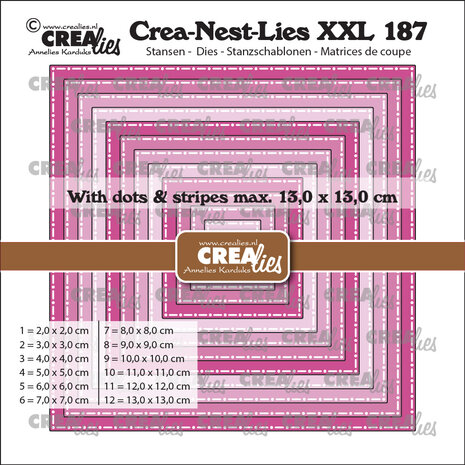 Crealies Crea-Nest-Lies XXL Stansen Vierkanten met Stippen en Strepen (CLNestXXL187)