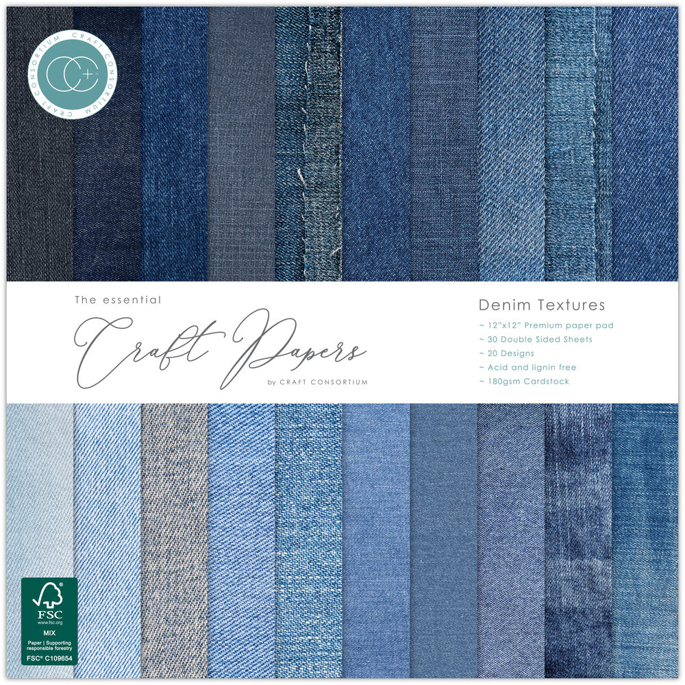 Craft Consortium Essential Craft Papers 12x12 Inch Paper Pad Denim Textures (CCEPAD044)