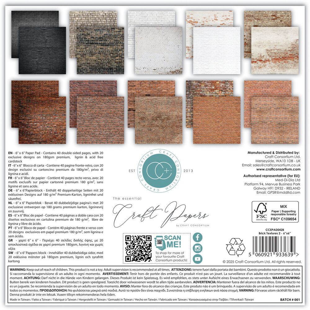 Craft Consortium Essential Craft Papers 6x6 Inch Paper Pad Brick Textures 2 (CCEPAD042B) Craft Consortium Essential Craft Papers 6x6 Inch Paper Pad Brick Textures 2 (CCEPAD042B)