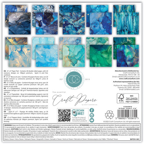 Craft Consortium Essential Craft Papers 6x6 Inch Paper Pad Ink Drops Ocean 2 (CCEPAD041B)