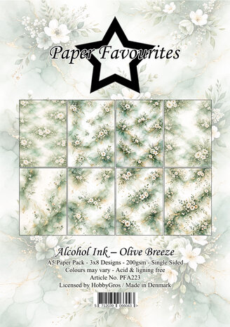 Paper Favourites Alcohol Ink Olive Breeze A5 Paper Pack (PFA223)