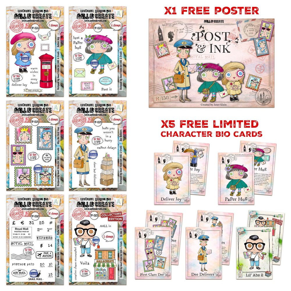 Aall and Create Post & Ink A5 Stamp Bundle by Janet Klein (AALL-PCK-JK002) Aall and Create Post & Ink A5 Stamp Bundle by Janet Klein (AALL-PCK-JK002)