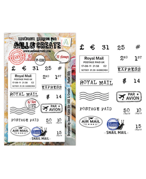 Aall and Create Post & Ink A7 Stamp Sets Postal Bits by Janet Klein (AALL-TP-1380)