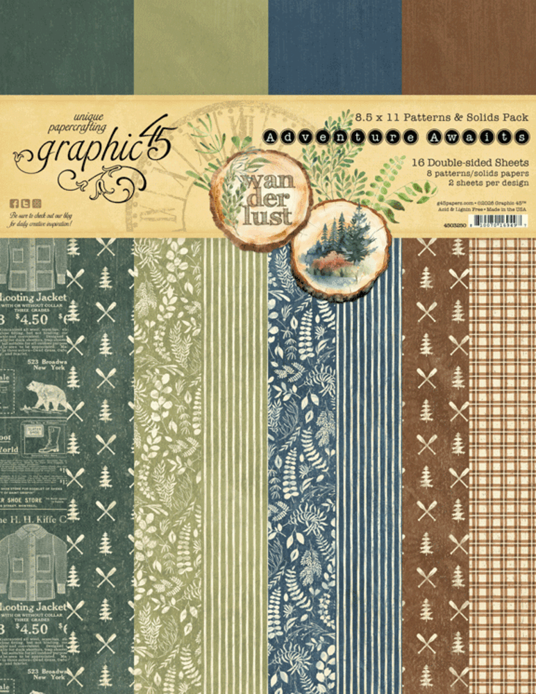 Graphic 45 Adventure Awaits 8,5x11 Inch Patterns & Solids Pack (4503250)