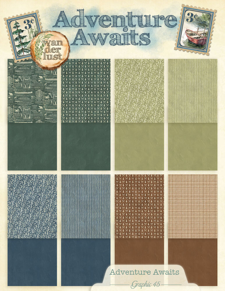 Graphic 45 Adventure Awaits 8,5x11 Inch Patterns & Solids Pack (4503250)