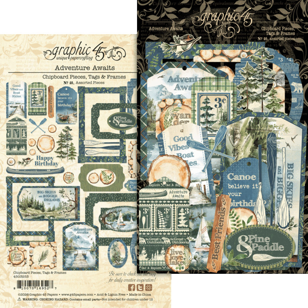 Graphic 45 Adventure Awaits Chipboard Pieces, Tags & Frames (4503253) Graphic 45 Adventure Awaits Chipboard Pieces, Tags & Frames (4503253)