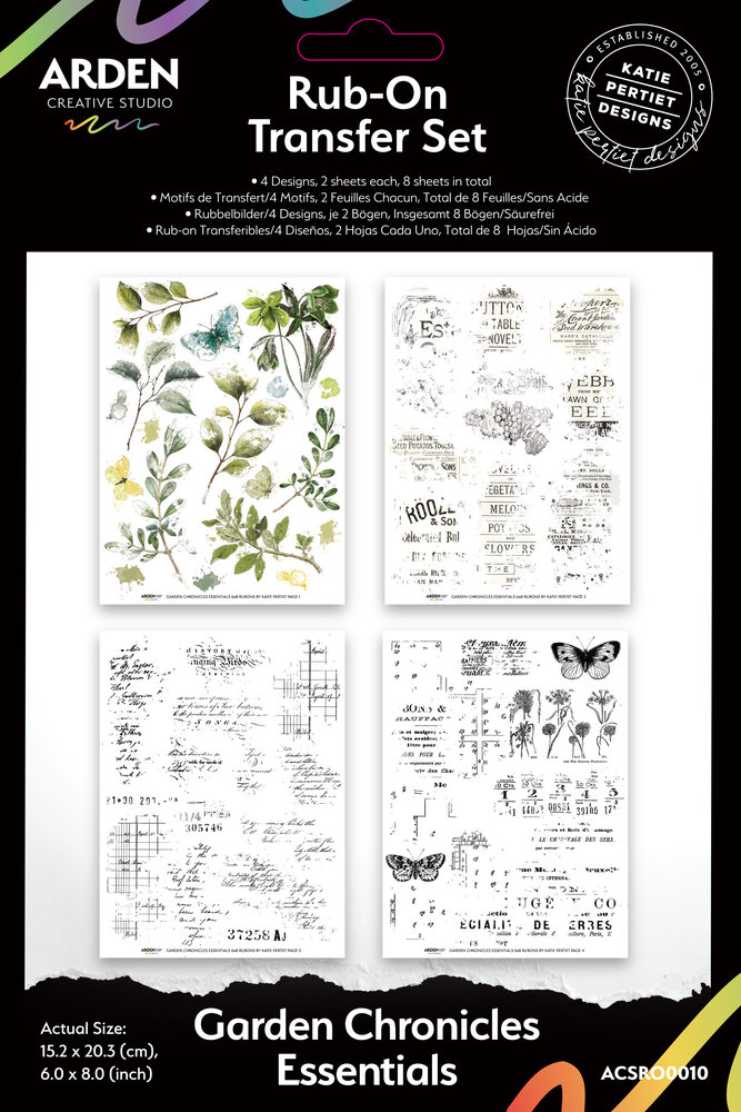 Arden Creative Studio Garden Chronicles Essentials 6x8 Inch Rub-On Transfer Set by Katie Pertiet (ACSRO0010)