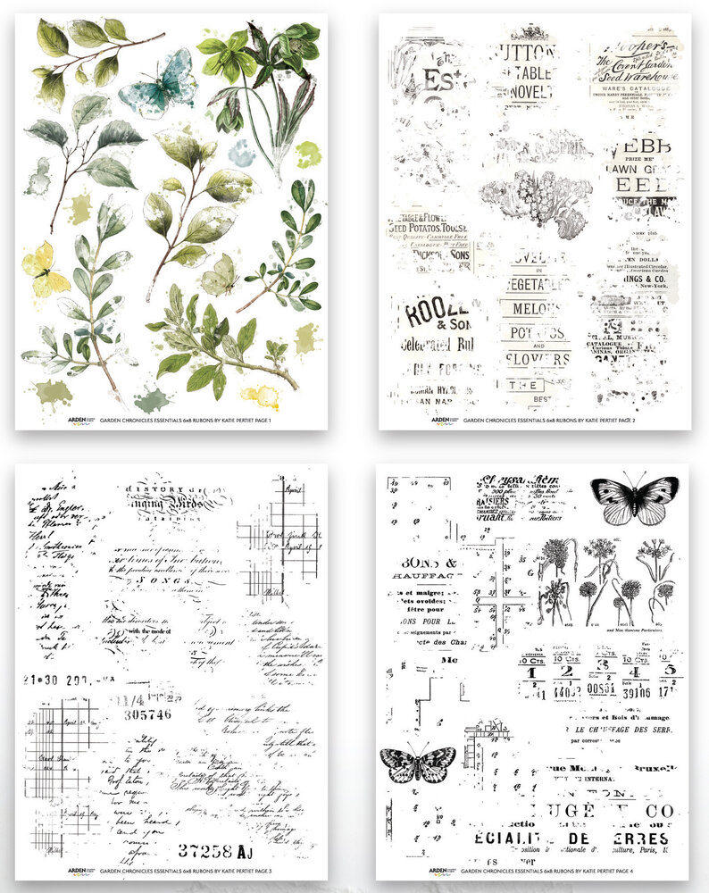 Arden Creative Studio Garden Chronicles Essentials 6x8 Inch Rub-On Transfer Set by Katie Pertiet (ACSRO0010)