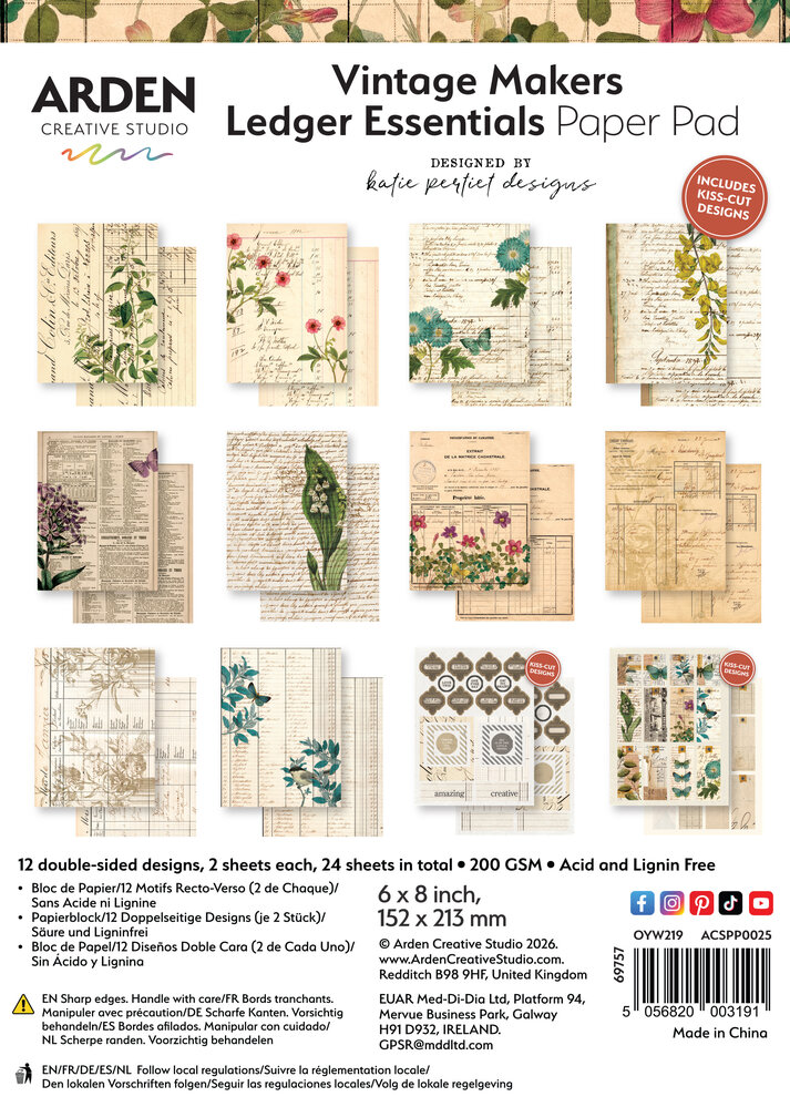 Arden Creative Studio Vintage Makers Ledger Essentials 6x8 Inch Paper Pad by Katie Pertiet (ACSPP0025) Arden Creative Studio Vintage Makers Ledger Essentials 6x8 Inch Paper Pad by Katie Pertiet (ACSPP0025)