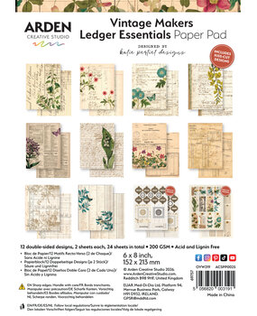 Arden Creative Studio Vintage Makers Ledger Essentials 6x8 Inch Paper Pad by Katie Pertiet (ACSPP0025)