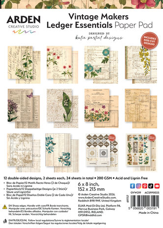 Arden Creative Studio Vintage Makers Ledger Essentials 6x8 Inch Paper Pad by Katie Pertiet (ACSPP0025) Arden Creative Studio Vintage Makers Ledger Essentials 6x8 Inch Paper Pad by Katie Pertiet (ACSPP0025)