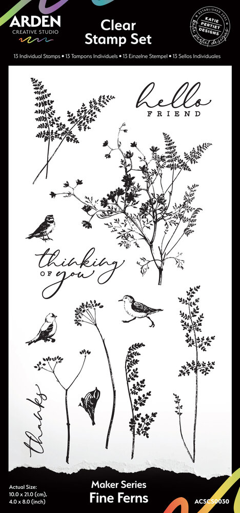 Arden Creative Studio Maker Series 4x8 Inch Clear Stamp Set Fine Ferns by Katie Pertiet (ACSCS0030)
