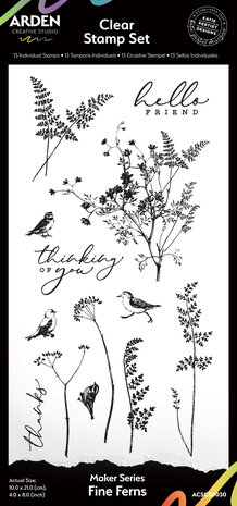 Arden Creative Studio Maker Series 4x8 Inch Clear Stamp Set Fine Ferns by Katie Pertiet (ACSCS0030)
