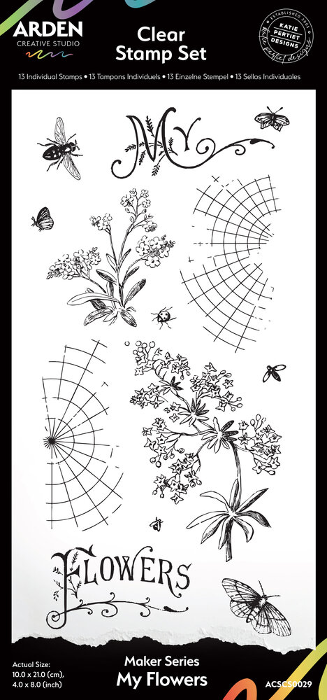 Arden Creative Studio Maker Series 4x8 Inch Clear Stamp Set My Flowers by Katie Pertiet (ACSCS0029)