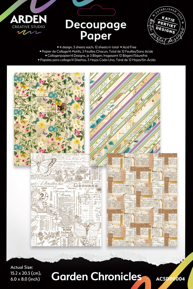 Arden Creative Studio Garden Chronicles 6x8 Inch Decoupage Paper (12pcs) by Katie Pertiet (ACSDP0004) Arden Creative Studio Garden Chronicles 6x8 Inch Decoupage Paper (12pcs) by Katie Pertiet (ACSDP0004)
