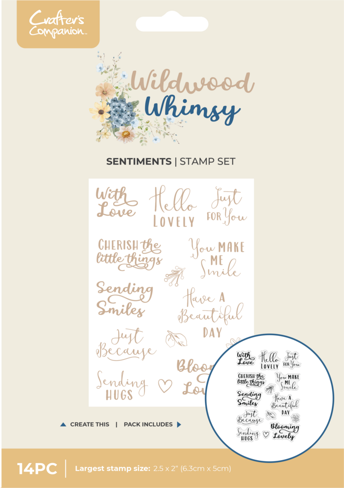 Crafter's Companion Wildwood Whismy Stamp Set Whimsical Sentiments (CC-WW-STP-WWHS)