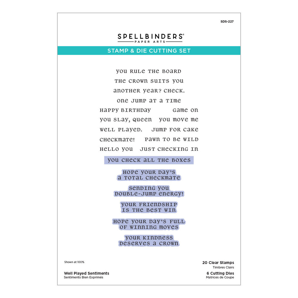 Spellbinders Checkmate Clear Stamp & Die Set Well Played Sentiments by Spellbinders (SDS-227)
