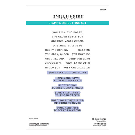 Spellbinders Checkmate Clear Stamp & Die Set Well Played Sentiments by Spellbinders (SDS-227)