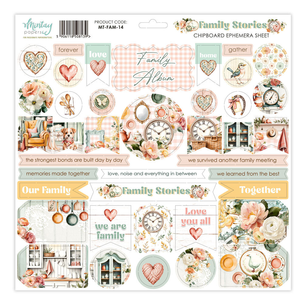 Mintay Family Stories 12x12 Inch Chipboard Ephemera Sheet (MT-FAM-14)