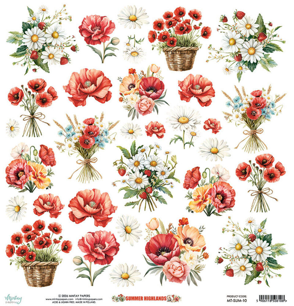 Mintay Summer Highlands 12x12 Inch Fussy Cut Floral Paper (MT-SUM-10) Mintay Summer Highlands 12x12 Inch Fussy Cut Floral Paper (MT-SUM-10)