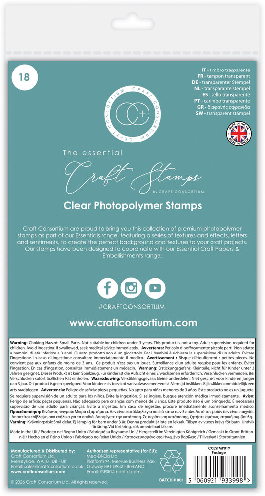 Craft Consortium The Collector A6 Clear Photopolymer Stamp Set Postage (CCESTMP019)