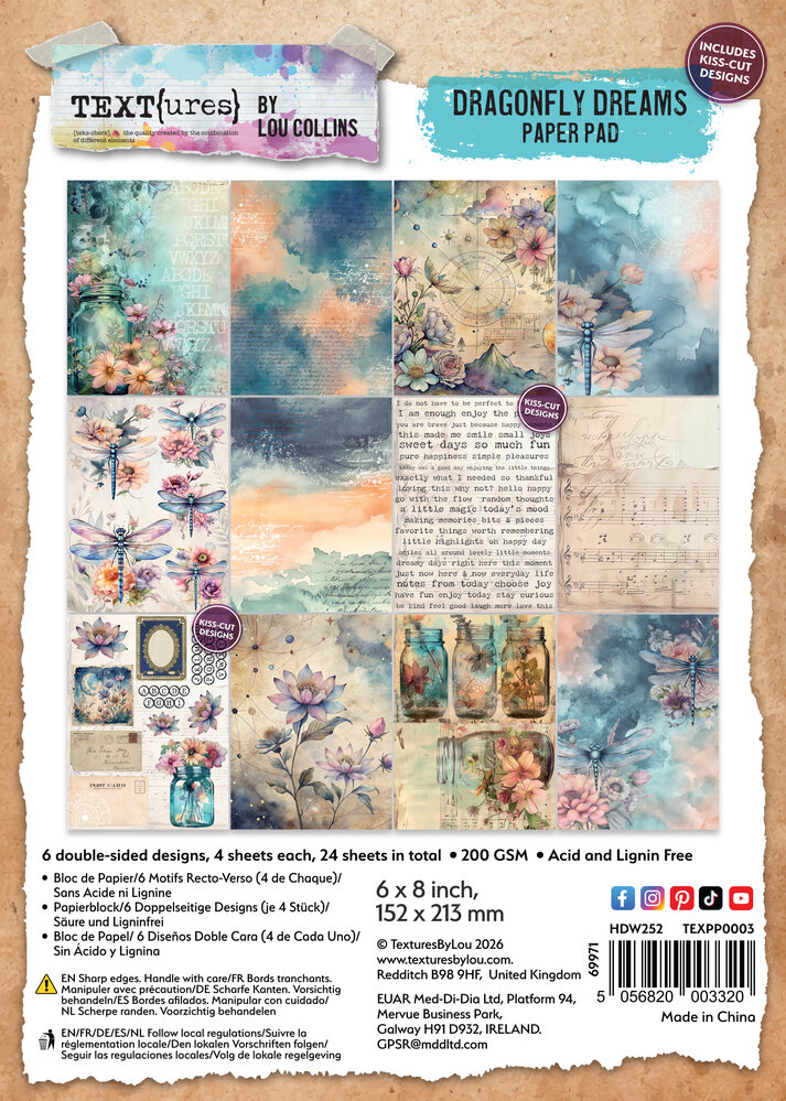 TEXT(ures) Dragonfly Dreams 6x8 Inch Paper Pad by Lou Collins (TEXPP0003)