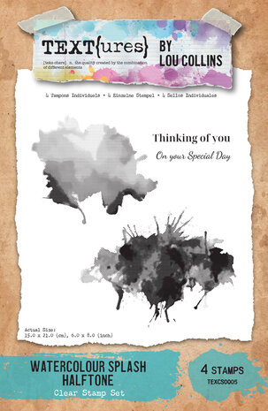 TEXT(ures) Dragonfly Dreams 6x8 Inch Clear Stamp Set Watercolour Splash Halftone by Lou Collins (TEXCS0005)