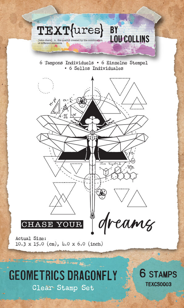 TEXT(ures) Dragonfly Dreams 4x6 Inch Clear Stamp Set Geometrics Dragonfly by Lou Collins (TEXCS0003)