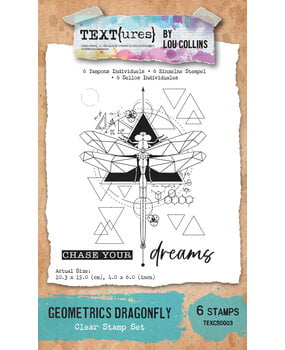 TEXT(ures) Dragonfly Dreams 4x6 Inch Clear Stamp Set Geometrics Dragonfly by Lou Collins (TEXCS0003)