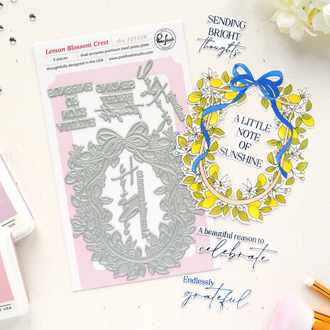 Pinkfresh Studio Sunlit Manor Press Plate Lemon Blossom Crest by Dawn Woleslagle (321526)