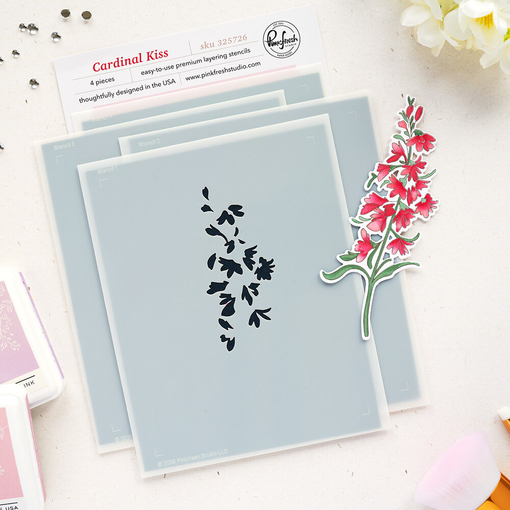 Pinkfresh Studio Sunlit Manor Stencil Cardinal Kiss by Manushree Mishra (325726)