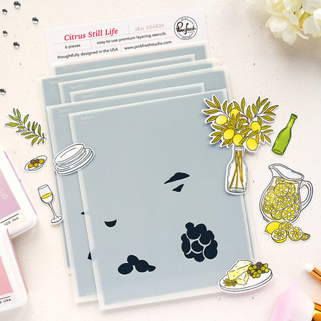Pinkfresh Studio Sunlit Manor Stencil Citrus Still Life by Inna Moreva (324826)