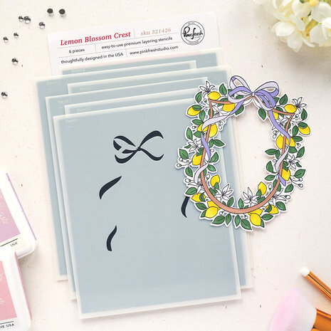 Pinkfresh Studio Sunlit Manor Stencil Lemon Blossom Crest by Dawn Woleslagle (321426)