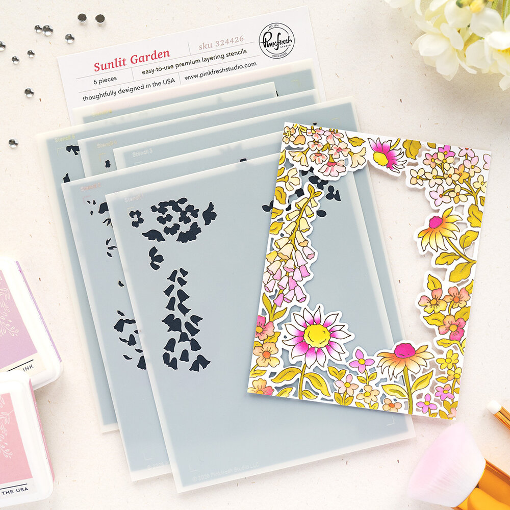 Pinkfresh Studio Sunlit Manor Stencil Sunlit Garden by Inna Moreva (324426)