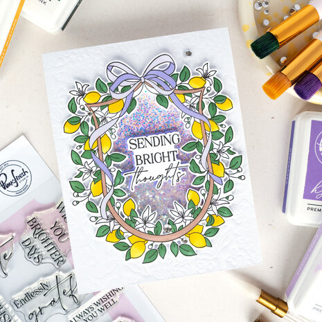 Pinkfresh Studio Sunlit Manor Stencil Lemon Blossom Crest by Dawn Woleslagle (321426)