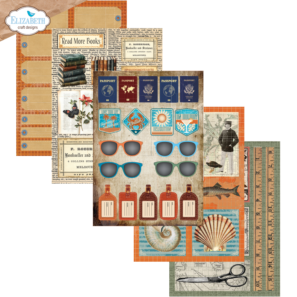 Elizabeth Craft Designs Rest & Relaxation A5 Patterned Cardstock Everyday Ephemera 2 by Everyday Memories (PS03)