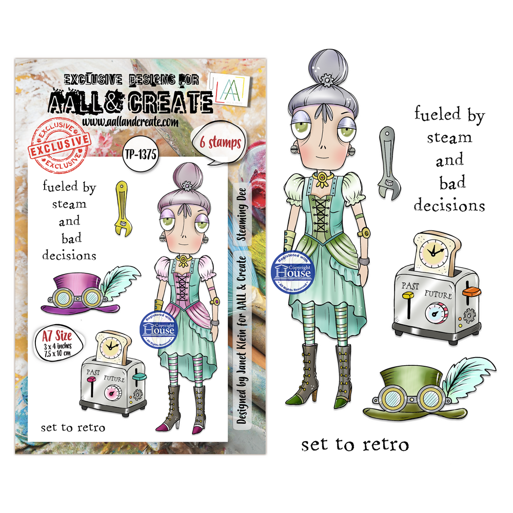Aall and Create Steam & Wonder A7 Stamp Sets Steaming Dee by Janet Klein (AALL-TP-1375)