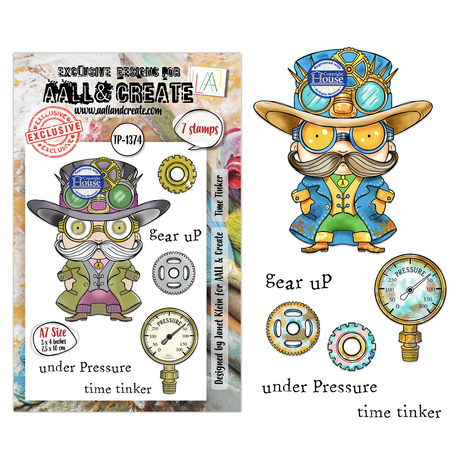 Aall and Create Steam & Wonder A7 Stamp Sets Time Tinker by Janet Klein (AALL-TP-1374)