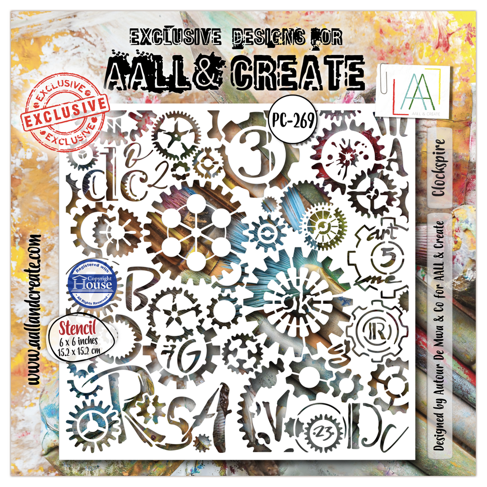 Aall and Create Steamheart Field 6x6 Inch Stencil Clockspire by Autour De Mwa & Co (AALL-PC-269)