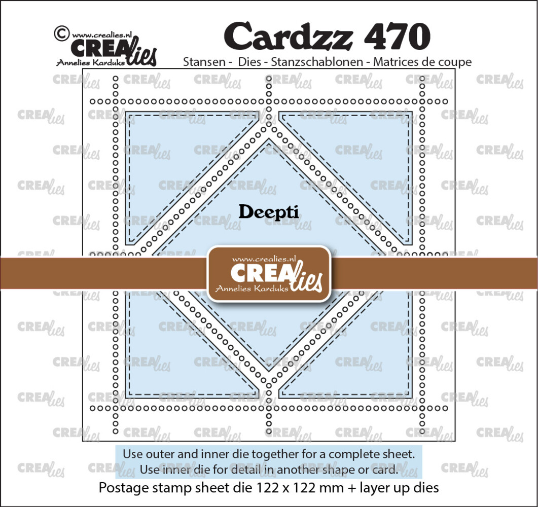 Crealies Cardzz Dies Postage Stamp Sheet Deepti (square with twisted square) (CLCZ470)