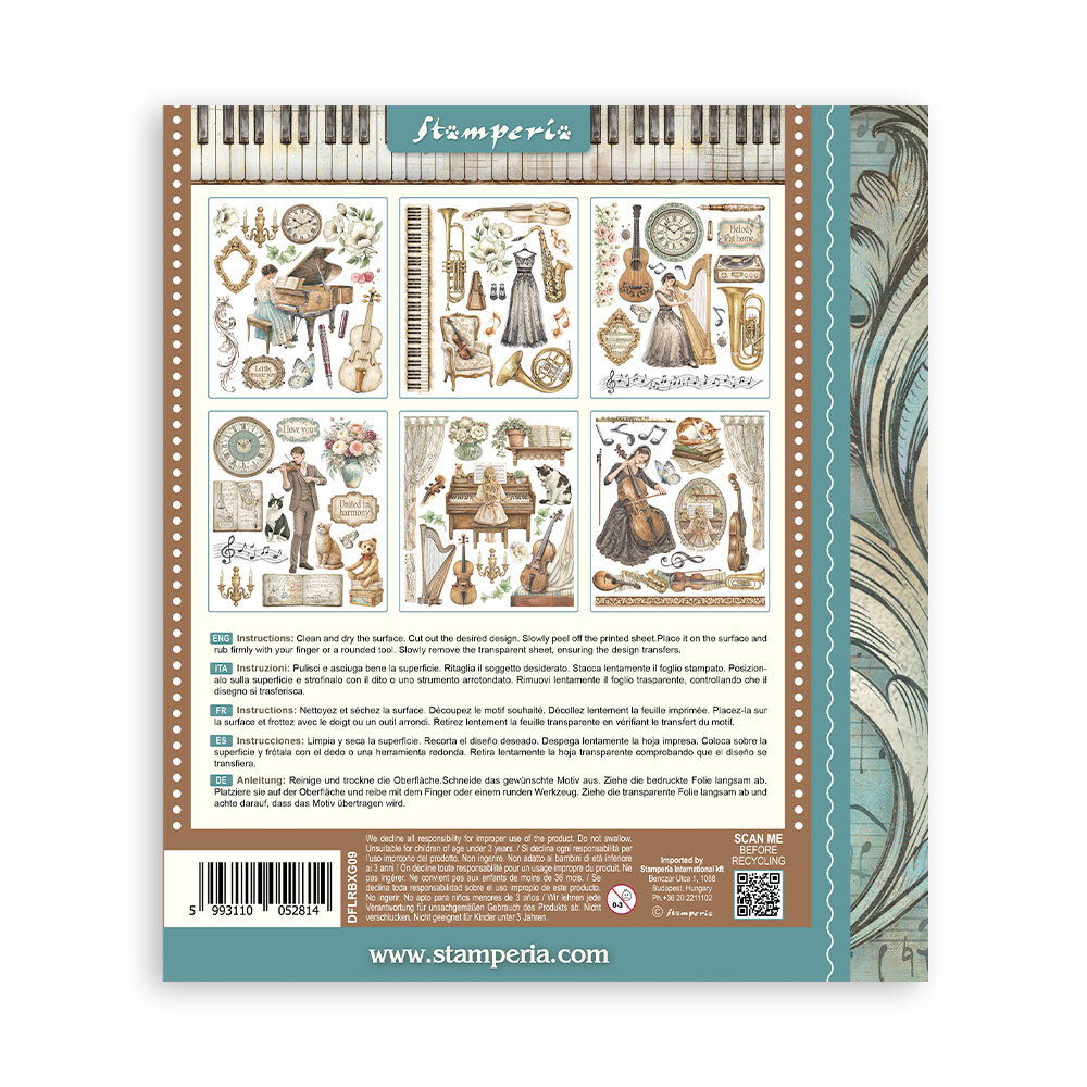 Stamperia Symphony Rub-On 20,5x23cm Assortment (6pcs) by Sara Alcobendas (DFLRBXG09) Stamperia Symphony Rub-On 20,5x23cm Assortment (6pcs) by Sara Alcobendas (DFLRBXG09)