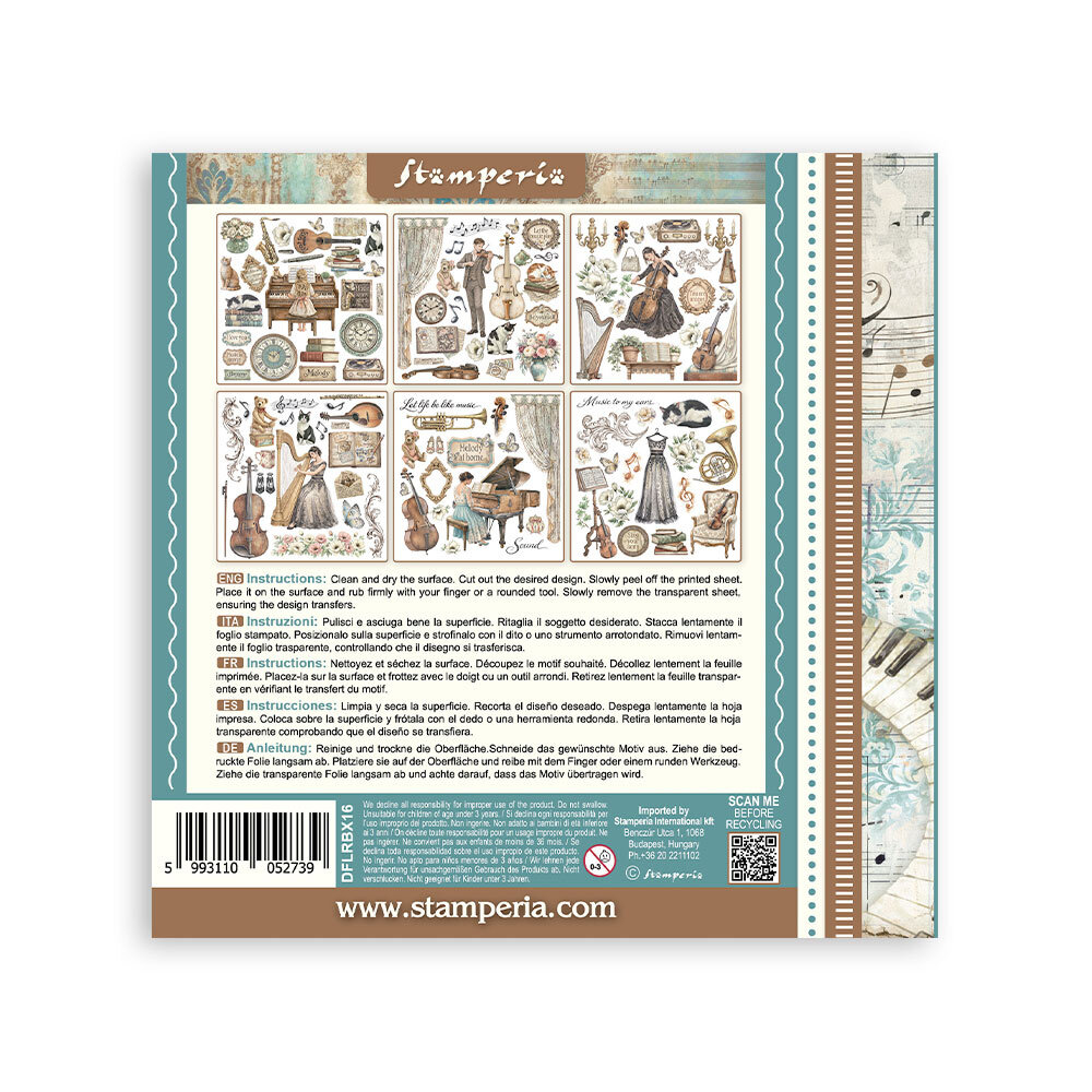 Stamperia Symphony Rub-On 15,5x15,5cm Assortment (6pcs) by Sara Alcobendas (DFLRBX16) Stamperia Symphony Rub-On 15,5x15,5cm Assortment (6pcs) by Sara Alcobendas (DFLRBX16)