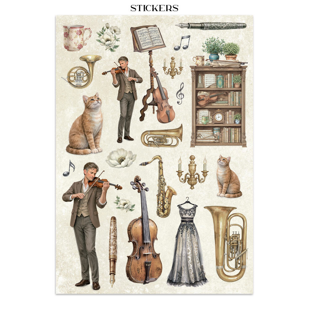 Stamperia Symphony Junk Journal Stickers, Backgrounds, Cut-Outs by Sara Alcobendas (SBJK24) Stamperia Symphony Junk Journal Stickers, Backgrounds, Cut-Outs by Sara Alcobendas (SBJK24)
